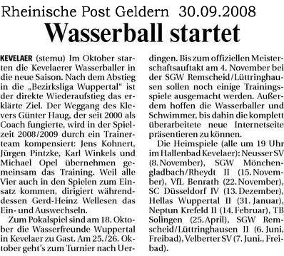 Wasserball Start in die Saison 2008/2009