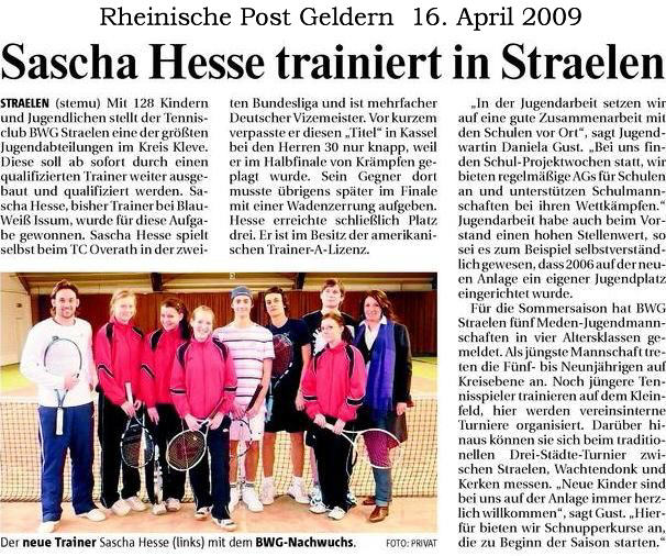 Tennis Sascha Hesse trainiert in Straelen 16. April 2009
