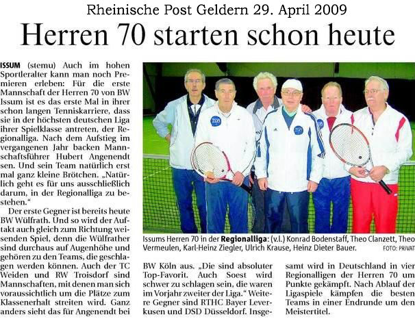 Tennis Herren 70 vom 29. April 2009