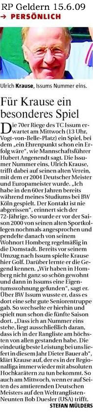 Tennis Herren 70 Ulrich Krause Persönlich 15. Juni 2009
