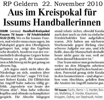 101122 Aus im Kreispokal für Issums Handballfrauen