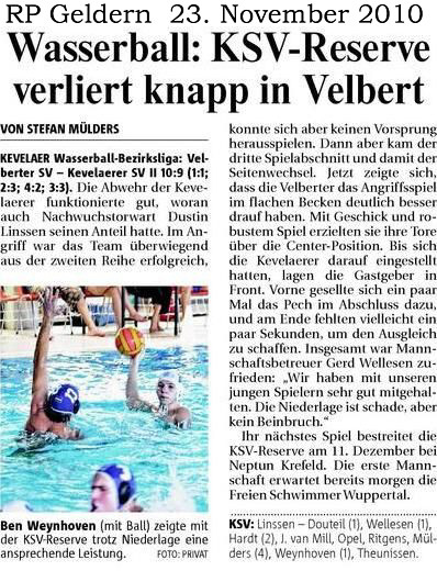 101123 Wasserball: KSV-Reserve verliert knapp in Velbert