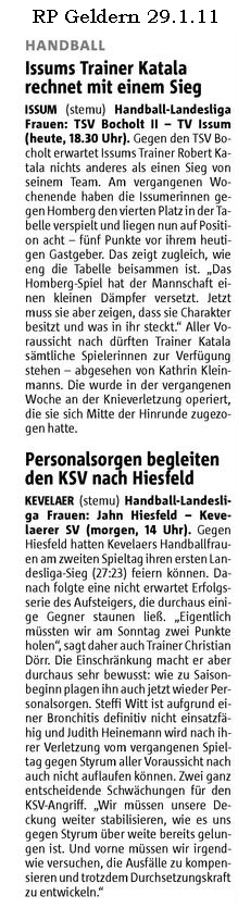 110129 Handballfrauen Issum und Kevelaer