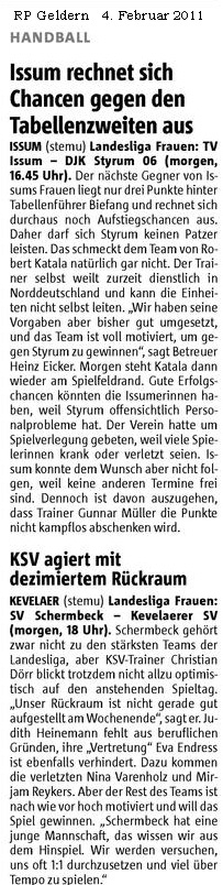 110204 Vorschauen Handballfrauen Issum und Kevelaer