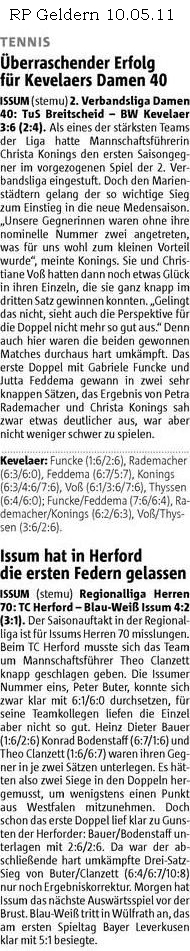 110510 2. VL Damen 40 Kevelaer und Regionalliga Herren 70 Issum