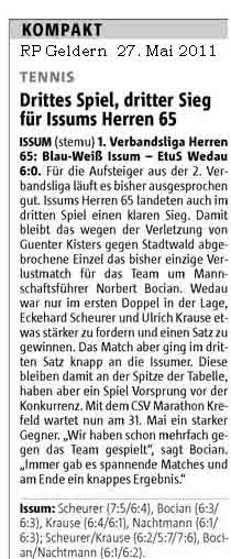 110527 Drittes Spiel, dritter Sieg für Issum Herren 65