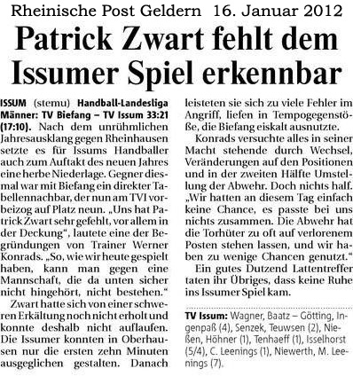 120116 Patrick Zwart fehlt dem Issumer Spiel erkennbar