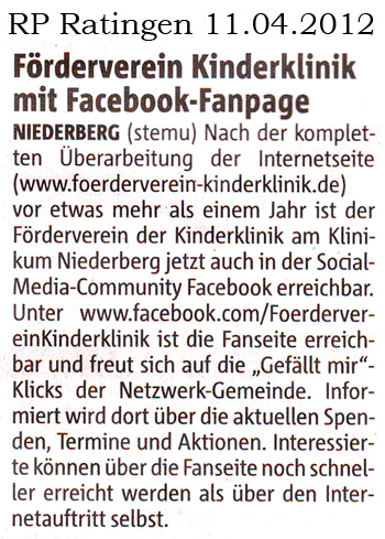 120411 Förderverein Kinderklinik mit Facebook-Fanpage