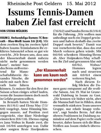 120515 Issums Tennis-Damen haben Ziel fast erreicht