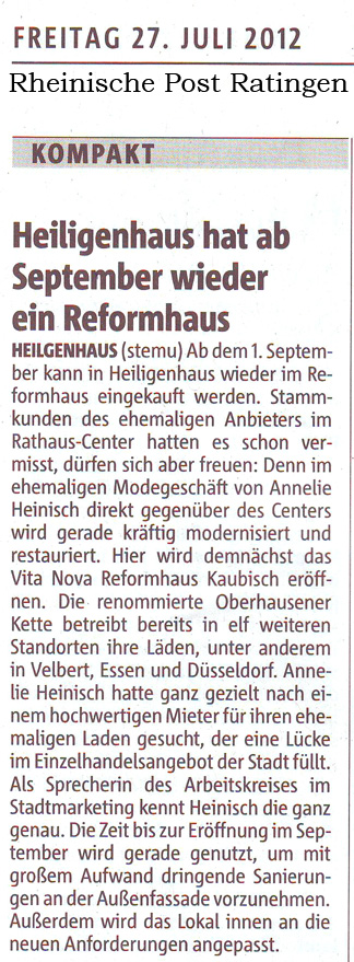 120727 Heiligenhaus hat ab September wieder ein Reformhaus