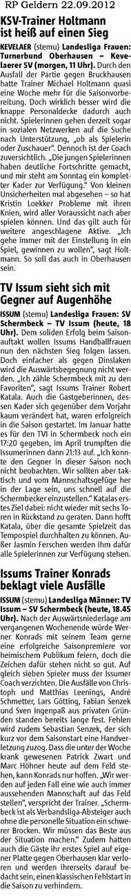 120922 Landesliga-Vorschau Frauen KSV und TVI, Männer TVI