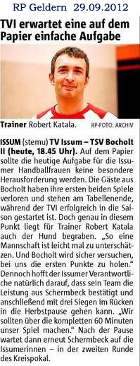 120929 TVI erwartet eine auf dem Papier einfache Aufgabe