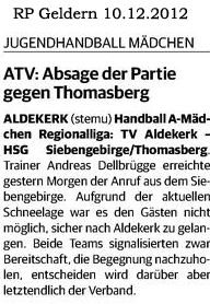 121210 ATV: Absage der Partie gegen Thomasberg