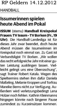 121214 Issumerinnen spielen heute Abend im Pokal