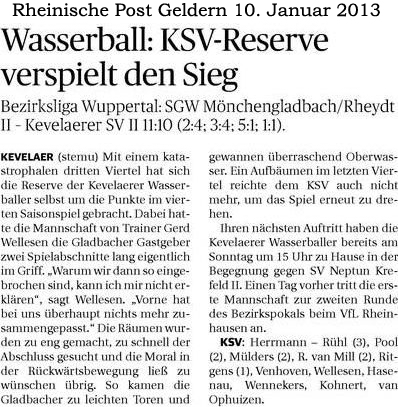 130110 Wasserball: KSV-Reserve verspielt den Sieg