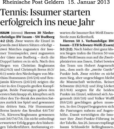 130115 Tennis: Issumer starten erfolgreich ins neue Jahr
