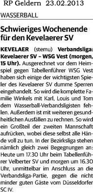 130223 Schwieriges Wochenende für den Kevelaerer SV