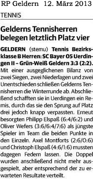 130312 Gelderns Tennisherren belegen letztlich Platz vier