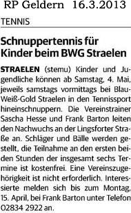 130316 Schnuppertennis für Kinder beim BWG Straelen