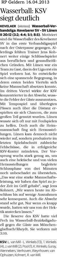 130416 Wasserball: KSV siegt deutlich