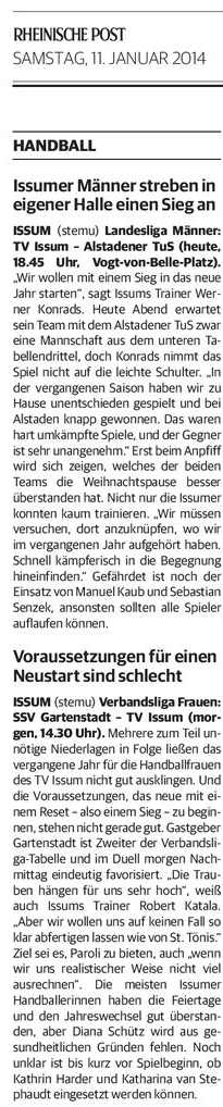 140111 Handballvorschau Issum Männer & Frauen