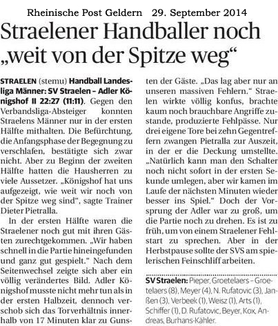 140929 Straelener Handballer noch weit von der Spitze weg