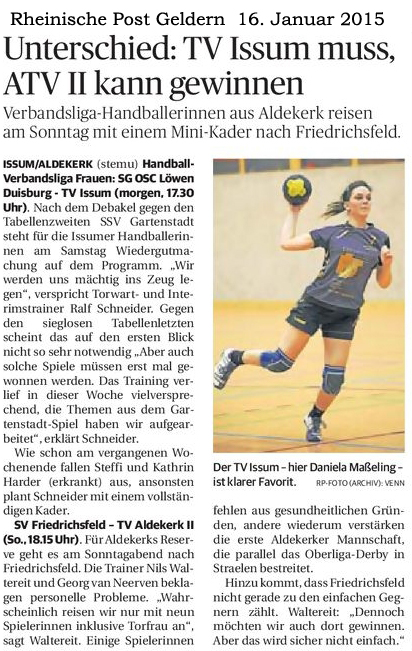 150116 Vorschau Handballfrauen Issum & Aldekerk