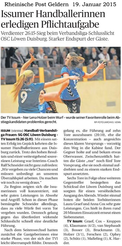 150119 Issumer Handballerinnen erledigen Pflichtaufgabe