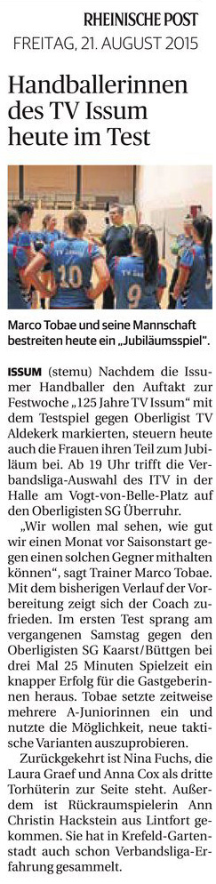 150821 Handballerinnen des TV Issum heute im Test