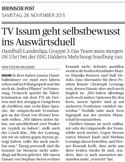 151128 TV Issum geht selbstbewusst ins Auswärtsduell