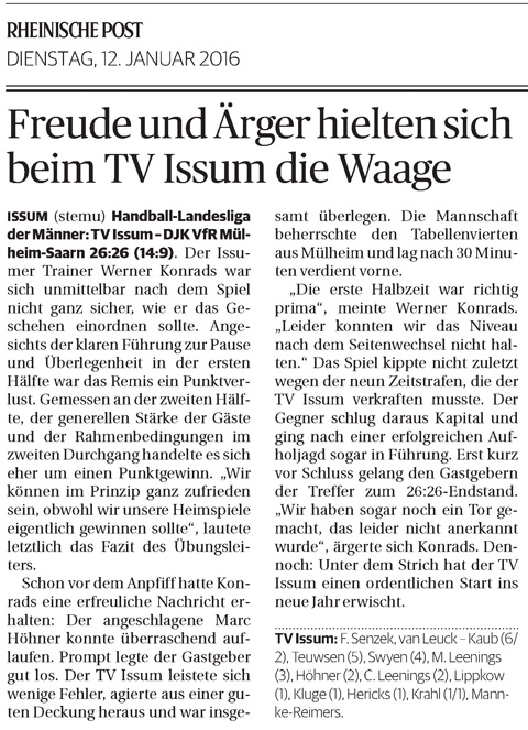 160112 Freude und Ärger hielten sich beim TV Issum die Waage