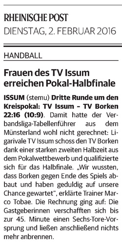 160202 Frauen des TV Issum erreichen Pokal-Halbfinale