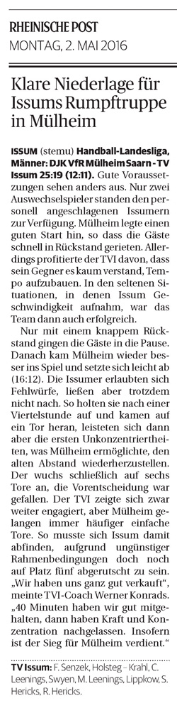 160502 Klare Niederlage für Issums Rumpftruppe in Mülheim