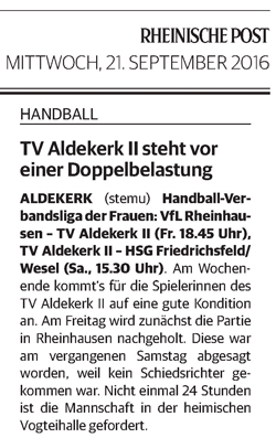 160921 TV Aldekerk II steht vor einer Doppelbelastung