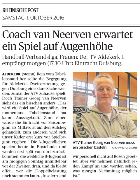 161001 Coach van Neerven erwartet ein Spiel auf Augenhöhe