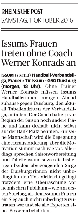 161001 Issums Frauen treten ohne Coach Werner Konrads an