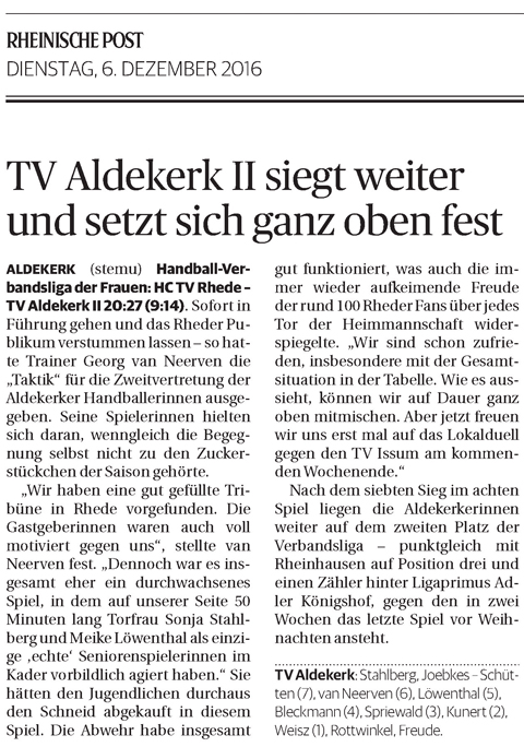 161206 TV Aldekerk II siegt weiter und setzt sich ganz oben fest