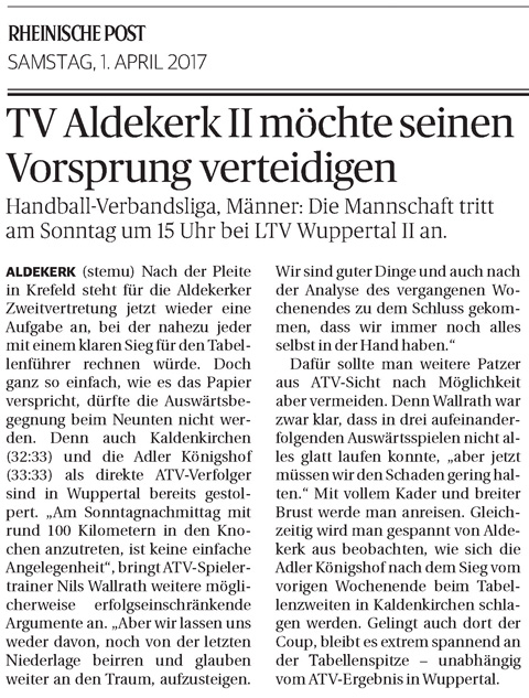 170401 TV Aldekerk II möchte seinen Vorsprung verteidigen