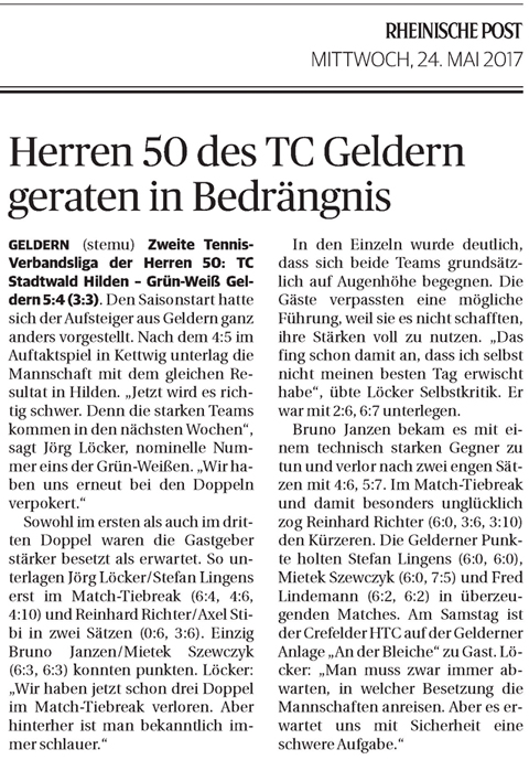 170524 Herren 50 des TC Geldern geraten in Bedrängnis