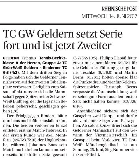 170614TC GW Geldern setzt Serie fort und ist jetzt Zweiter