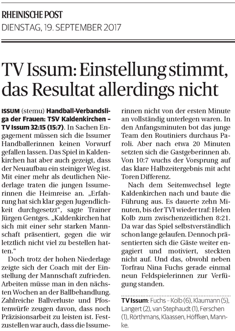 170919 TV Issum: Einstellung stimmt, das Resultat allerdings nicht