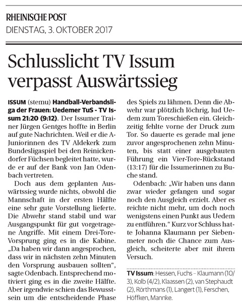 171003 Schlusslicht TV Issum verpasst Auswärtssieg