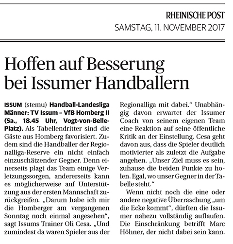 171111 Hoffen auf Besserung bei Issumer Handballern