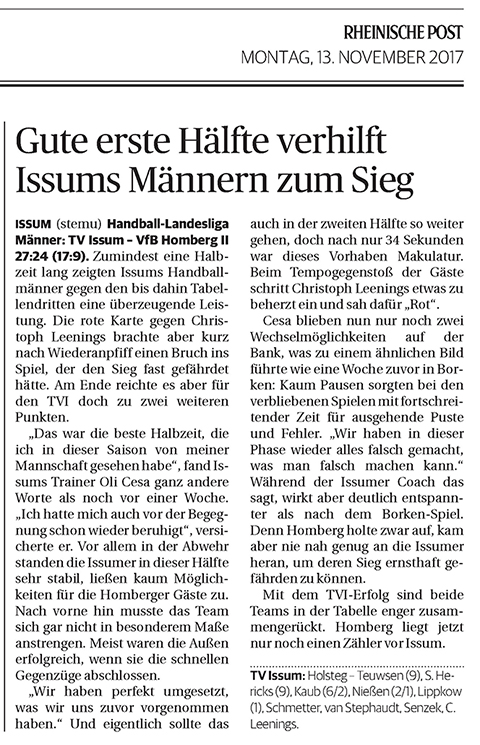 131113 Gute erste Hälfte verhilft Issums Männern zum Sieg