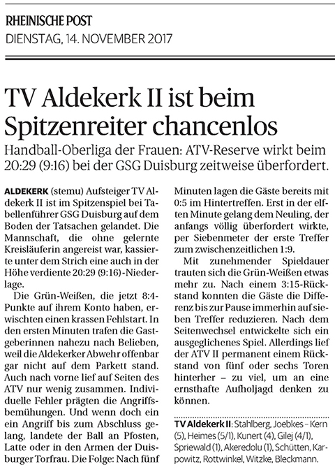 171114 TV Aldekerk II ist beim Spitzenreiter chancenlos