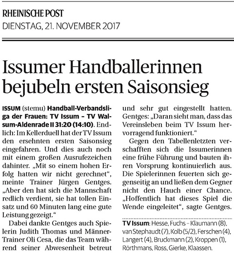 171121 Issumer Handballerinnen bejubeln ersten Saisonsieg