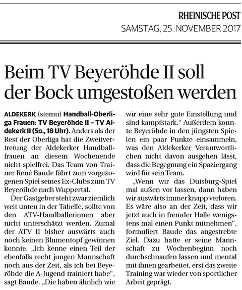 171125 Beim TV Beyeröhde II soll der Bock umgestoßen werden