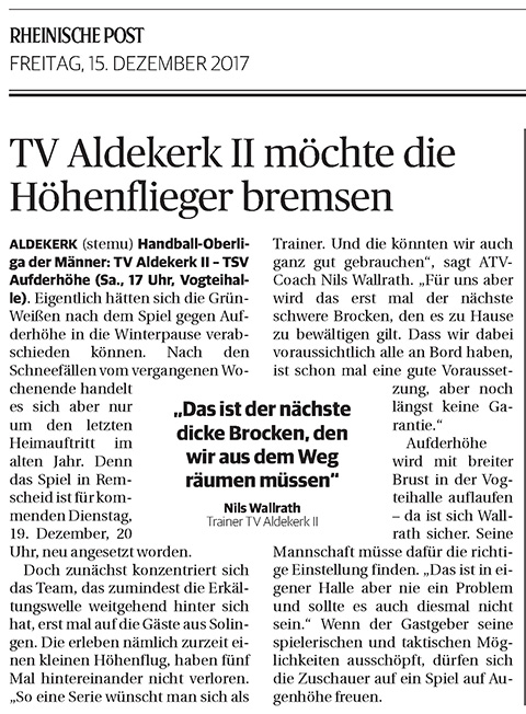 171215 TV Aldekerk II möchte die Höhenflieger bremsen