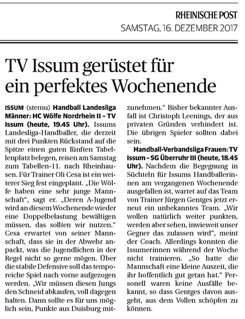 171216 TV Issum gerüstet für ein perfektes Wochenende