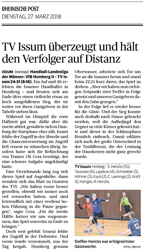 180327 TV Issum überzeugt und hält den Verfolger auf Distanz